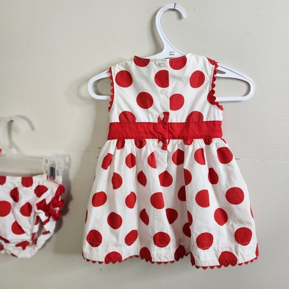 Disney Parks Baby Girl Minnie Mouse Polka Dot Red White Dress Bloomers 6 Months - Picture 5 of 8